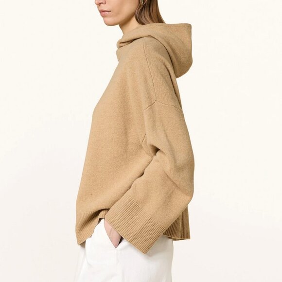 BEST Barbour Evette Knitted Hoodie Sweater Light Brown Tan Beige Wool Quiet Lux - Picture 2 of 6